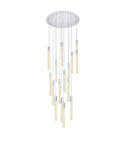 Knockout Modern 16 Light Square Ceiling Pendant Fixture Featuring Smooth Chrome Finish Genuine Crystal Drops Straight Up Durable Build Quality Ideal For Luxe Interior Vibes with hanging glossy crystal tubes.