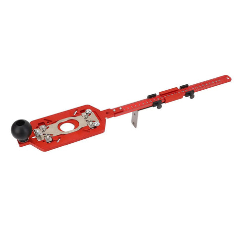 Kickass Pro Grade Multi Functional Router Circular Cutting Template with dual measurement scales and red aluminum build.