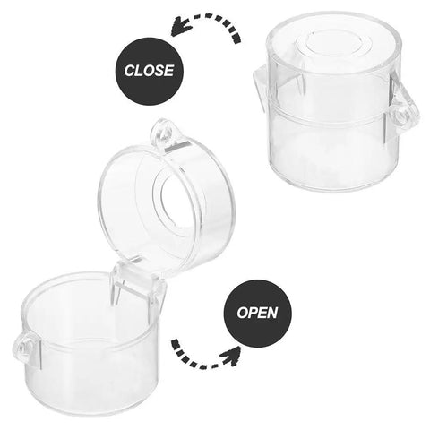 Emergency Stop Button Cover With Durable Plastic Guard 2.16 Inch Push Button Lockout Protector shown open and closed