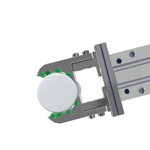 Mini Parallel Gripper For Mechanical Arm With Pneumatic Finger Cylinder Fixture Model MHZL2 16D gripping a white round object