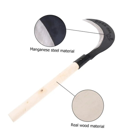 Manganese Steel Hand Scythe For Weeding And Cultivation With Comfortable Grip One Handed Garden Tool with wood handle and steel blade