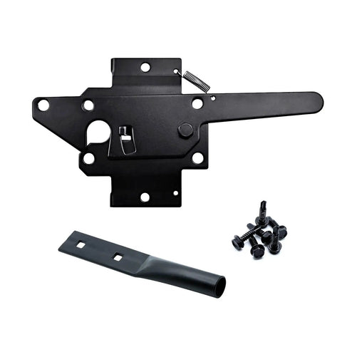 Heavy Duty Self Locking Post Mount Automatic Gravity Lever Gate Latch For Wooden Fences With Fasteners Black Powder Coated Steel