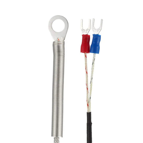 K Type Thermocouple Temperature Sensor Probe With 1M Cable, 6mm Hole Spring, 60mm Long Probe, Stainless Steel, Dual Insulated Fork Terminals