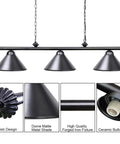 Three Light Pool Table Light With Matte Black Shade For Billiards Vintage Retro Kitchen Island Pendant Modern Industrial Chandelier With Adjustable Chain And 35 Inch Length For Home Game Room Vibe