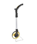 Distance Measuring Wheel Ergonomic Folding Design with Digital Display in black and yellow, showcasing its adjustable handle.