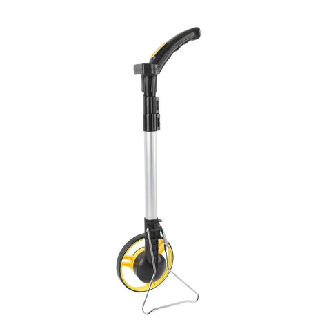 Marhynchus Folding Distance Measuring Wheel with Digital Display, silver handle, yellow wheel, adjustable height, precision measuring tool.