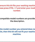 Instructions for verifying model number compatibility for Heavy Hitter Washer Tub Shaft Rebuild Kit.