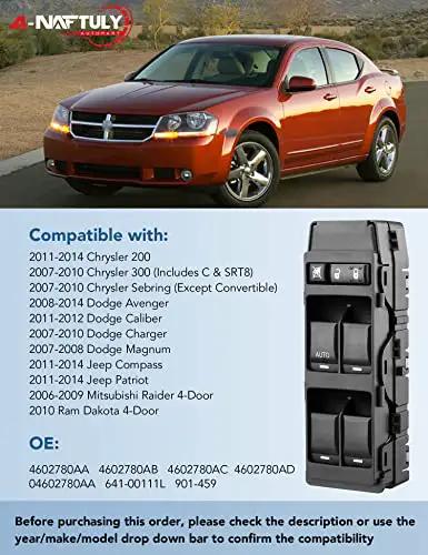 Left Driver Side Go To Master Power Window Switch For Dodge Avenger Charger Jeep Chrysler, product details with car image.