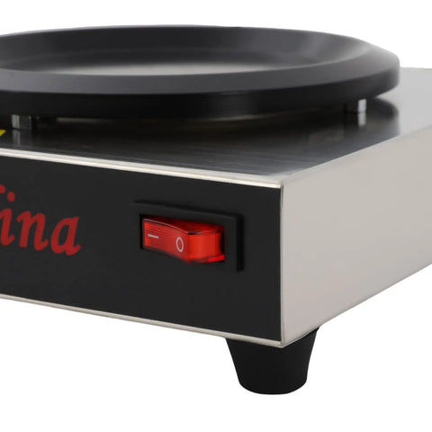 Keep Your Morning Brew Piping Hot With This Rugged Stainless Steel Coffee Warmer Plate Featuring Auto Shut Off And Sturdy Grip Base close up of switch and circular warming area.