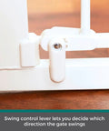 Close-up of swing control lever on Extra Tall Walk Thru Pet Gate For Large Dogs With Adjustable Pass Through Door.