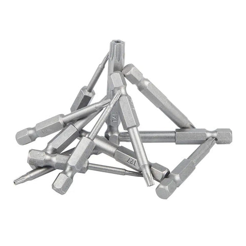 Beefy 12 Piece Torx Bit Set With One Quarter Inch Hex Shank T5 To T40 S2 Steel Tamper Proof 6 Point Security Star Bits