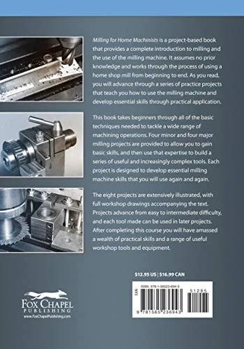 Book: Milling for Home Machinists by Fox Chapel Publishing; back cover with tool photos and Fox Chapel logo.