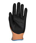 TriTek Oil And Liquid Absorbing Work Gloves With DX Technology For ANSI A4 Cut Protection, palm view, size 10/XL, black and orange.