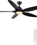 60 Inch Black Ceiling Fan with Remote Light Kit, Dimmable 3 CCT LED, 6 Speeds, Reversible DC Motor, shown with remote control