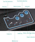 Control panel of Badass Compact Countertop Ice Maker with buttons for ice selection and indicators for water and power.