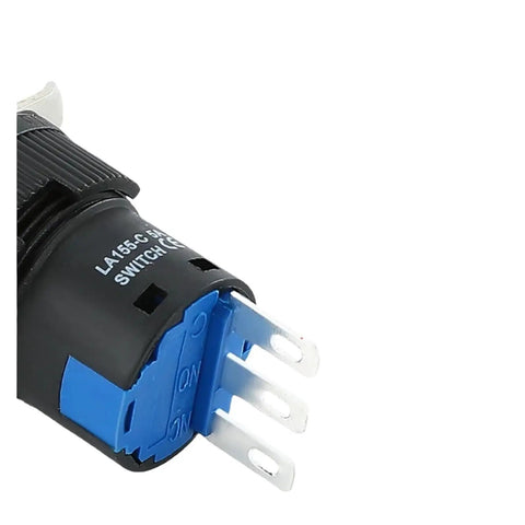 16mm Plastic Emergency Stop Push Button Switch NoNonsense Red Mushroom Head Latching 5A Rated Current For Industrial Control Panels And Machinery Safe Shutdown In Manufacturing Lines, side view terminals