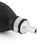 Close-up of primer bulb and connector on rugged heavy duty fuel line hose for boats and RVs, five sixteenth inch inner diameter.