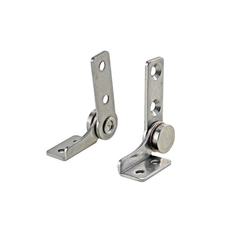 Two 304 stainless steel damping cabinet hinges with mounting plates; non-adjustable torque.