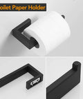 Matte Black Stainless Steel Finish 4 Piece Bathroom Accessory Set Includes 24 Inch Towel Bar, Hand Towel Holder Towel Rack, Toilet Paper Holder, And Double Towel Hooks For Wall Mounted Bath Hardware; toilet paper holder detail
