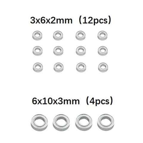 16Pcs Steel Bearing RC Upgrade Kit For C14 C24 B36 D90 MN90 MN99S Models, 12pcs 3x6x2mm, 4pcs 6x10x3mm bearings