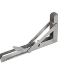 Rock Solid Heavy Duty Fold Flat Shelf Brackets No Fuss Wall Mounted Corner Brace in stainless steel with a smooth collapsing design.
