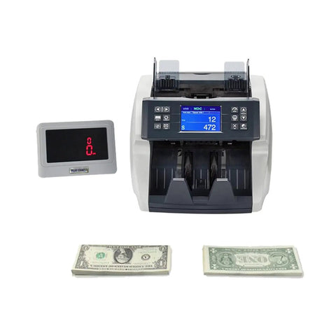 Keep Your Bankroll Locked In With This Heavy Duty Multi Currency Money Counter And Bill Counting Machine Running Uv Mg Ir Dbl Hlf Fake Scan Detect Plus Auto Sort For Smooth Cash Flow with display and bills.