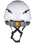 Front view of Low-Profile Vented Safety Helmet with Rechargeable Headlamp Class C Type-2 ANSI Z89.1 for at-height work.