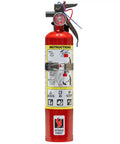 Badass Heavy Duty 2.5 LB ABC Fire Extinguisher With Integrated Car Mount Bracket viewed from the front showcasing instructions.
