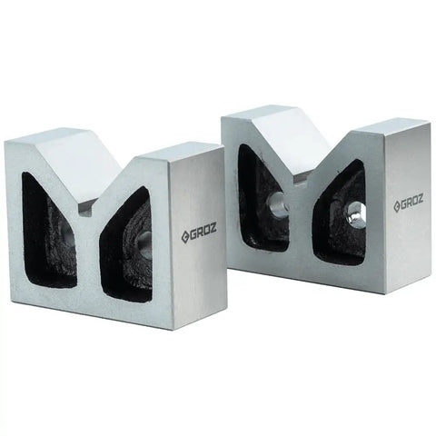 Heavy Duty Cast Iron V Block With 3-Inch Base, Precision Ground And Machined For Holding Large Workpieces At 90 Degrees During Drilling, Milling, And Grinding, 2 Pack, angled view