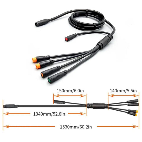 Waterproof 9 Pin Electric Bike Cable Kit For 1T5 And 1T4 Controllers With dimensions and connector details