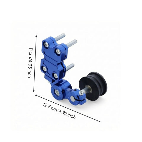 Badass Motorcycle Chain Adjuster With Rear Axle Alignment Tool, Anodized Aluminum Alloy Tensioner For Garage Built Bike Maintenance And Road Ready Performance, Blue Finish, detailed view of dimensions.