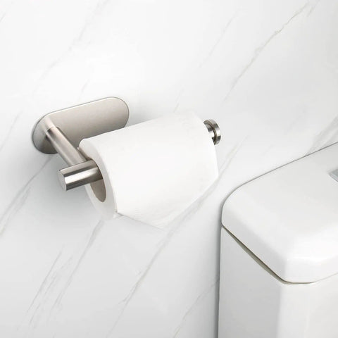 Self Adhesive Toilet Paper Holder Stainless Steel 304 Rustproof No Drill Mount Brushed Nickel 2 Pack with roll