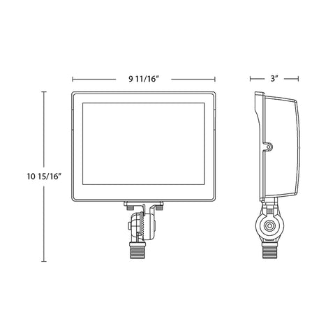 Technical drawing of 80W LED Outdoor Flood Light With Field Adjustable Color Temperature 3000K 4000K 5000K, 120-277V, IP65 dimensions.