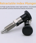 Heavy Duty Stainless Steel Ball Nose Spring Plunger with M16 Thread, 8mm pin, and pro grade push fit knob tool.