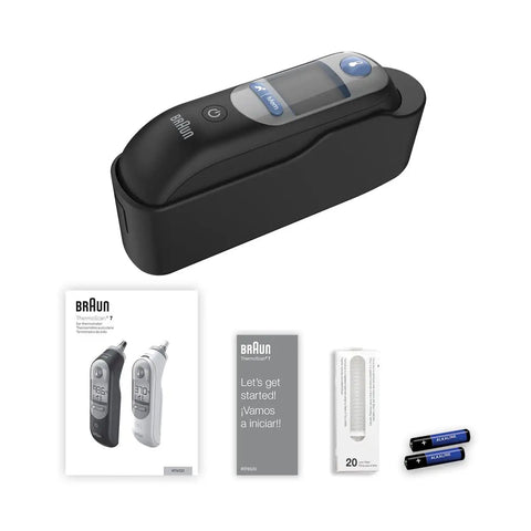 Digital Ear Thermometer For Adults And Infants With Preheated Tip Infrared Reading ExactTemp Beep For Proper Positioning Fast Accurate Temperature Readings Pediatrician Recommended Kid Friendly, Braun kit with batteries and probe covers