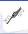Stainless steel torque hinge with through-hole mounting plates, side view (left-right)