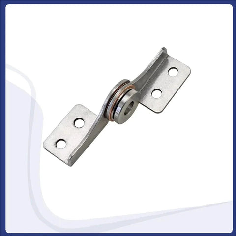 Stainless steel torque hinge with through-hole mounting plates, side view (left-right)