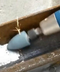 80 Grit Mounted Stone Point Grinding Bits Set for Rotary Tools in use on metal surface