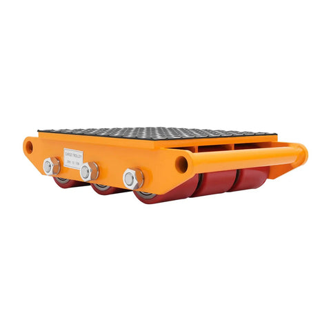 Big Load Ready Heavy Duty 33069 Lb Machinery Skate With 360 Degree Rotating Rollers For Moving Heavy Equipment In Warehouses Or On Job Sites Reinforced Nut Dolly Industrial Transport Gear Yellow, orange steel cargo trolley with red rollers