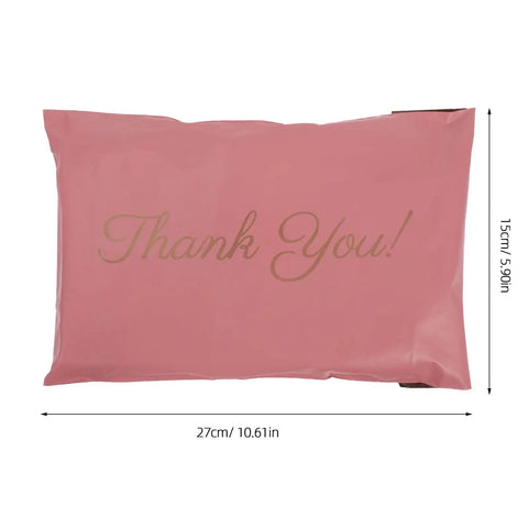Pink 15x27cm Self Sealing Poly Mailer Bags Pack Of 100 Tear-Resistant Shipping Mailers For Small Business with 'Thank You' text