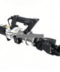 Portable Hydraulic Rebar Cutter And Bending Machine For Construction Sites Fast Automatic Steel Bar Bender Electric Power heavy-duty tool with handle and connections.