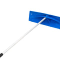 Heavy Duty Extendable Roof Snow Rake With Gliding Rubber Wheels And Lightweight Aluminum Handle, blue rake head and long handle.