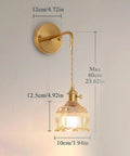 GZZBMY Indoor RGB Wall Light with Remote Control Dimmable Wall Lamp USB Rechargeable Creative Glass Lampshade Wall Sconce Creative Flowers Design for Bedroom Living Room (Amber,2 Packs) measurements and gold wall mounting details.