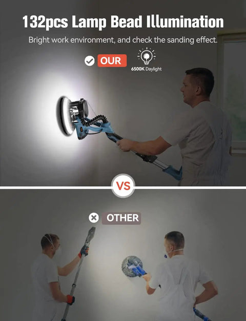 Drywall Sander With Auto Vacuum Dust Collection 800W Power Variable Speed 800 To 1800 RPM LED Work Lights in action comparison