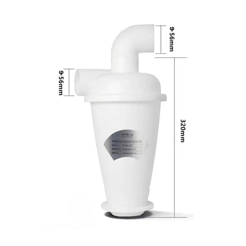 Turbo Cyclone Dust Collector For Vacuum Cleaners with dimensions labelled, industrial woodworking filter and separator