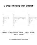 Illustration of Heavy Duty Stainless Steel L Shaped Folding Shelf Bracket Wall Mount For Drop Leaf Tables And Workbenches, dimensions shown