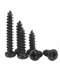 Rust Resistant Round Head Self Tapping Screws With Phillips Cross Drive High Strength Carbon Steel Miniature Fasteners For Electronics And Badass DIY Repairs Straight Up Built Like A Tank For Long Lasting Use in various sizes.