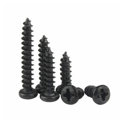 Rust Resistant Round Head Self Tapping Screws With Phillips Cross Drive High Strength Carbon Steel Miniature Fasteners For Electronics And Badass DIY Repairs Straight Up Built Like A Tank For Long Lasting Use in various sizes.
