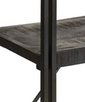 Close-up of Industrial 5-Tier Bookshelf With Black Powder-Coated Steel Frame And Solid Mango Wood Shelves, showing textured surface detail.
