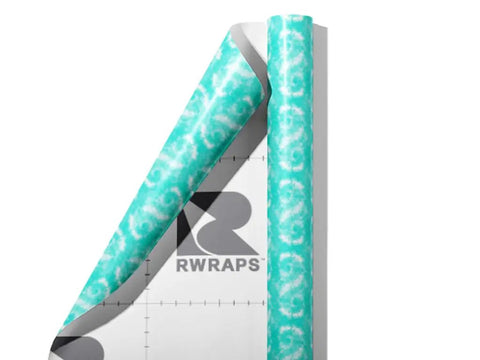 Tie Dye Seafoam Spiral Matte Vinyl Film Wrap For Cars 59 Inch By 11 Foot Sheet Roll with air egress channels, close-up view.